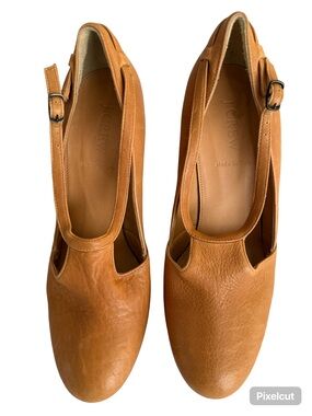 J. Crew Tan Leather Mary Jane Heels